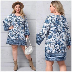 NEW Emery rose 3X navy white scarf print long sleeve tunic paisley